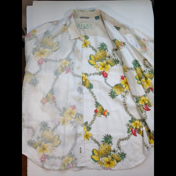 Tommy Bahama LONG SLEEVE Linen Shirt Reverse Print Tropical Fruit Floral NEW 2XL - Picture 4 of 10